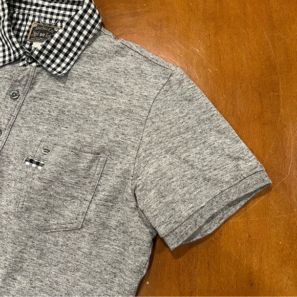 Diesel Men’s Short-Sleeve Gingham Collar Polo Heather Gray Medium Slim Cut Black - Picture 6 of 16